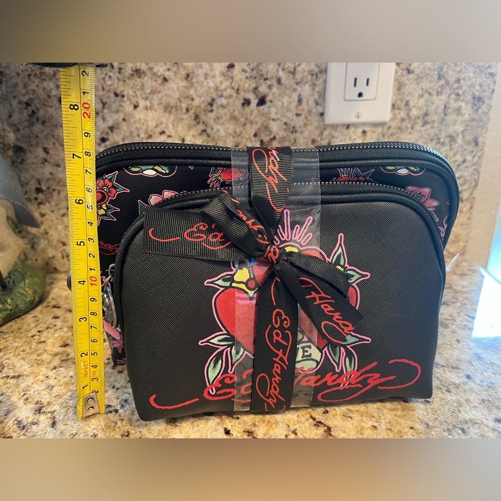 Ed Hardy Black and Red Cosmetic Make Up Bag Duo